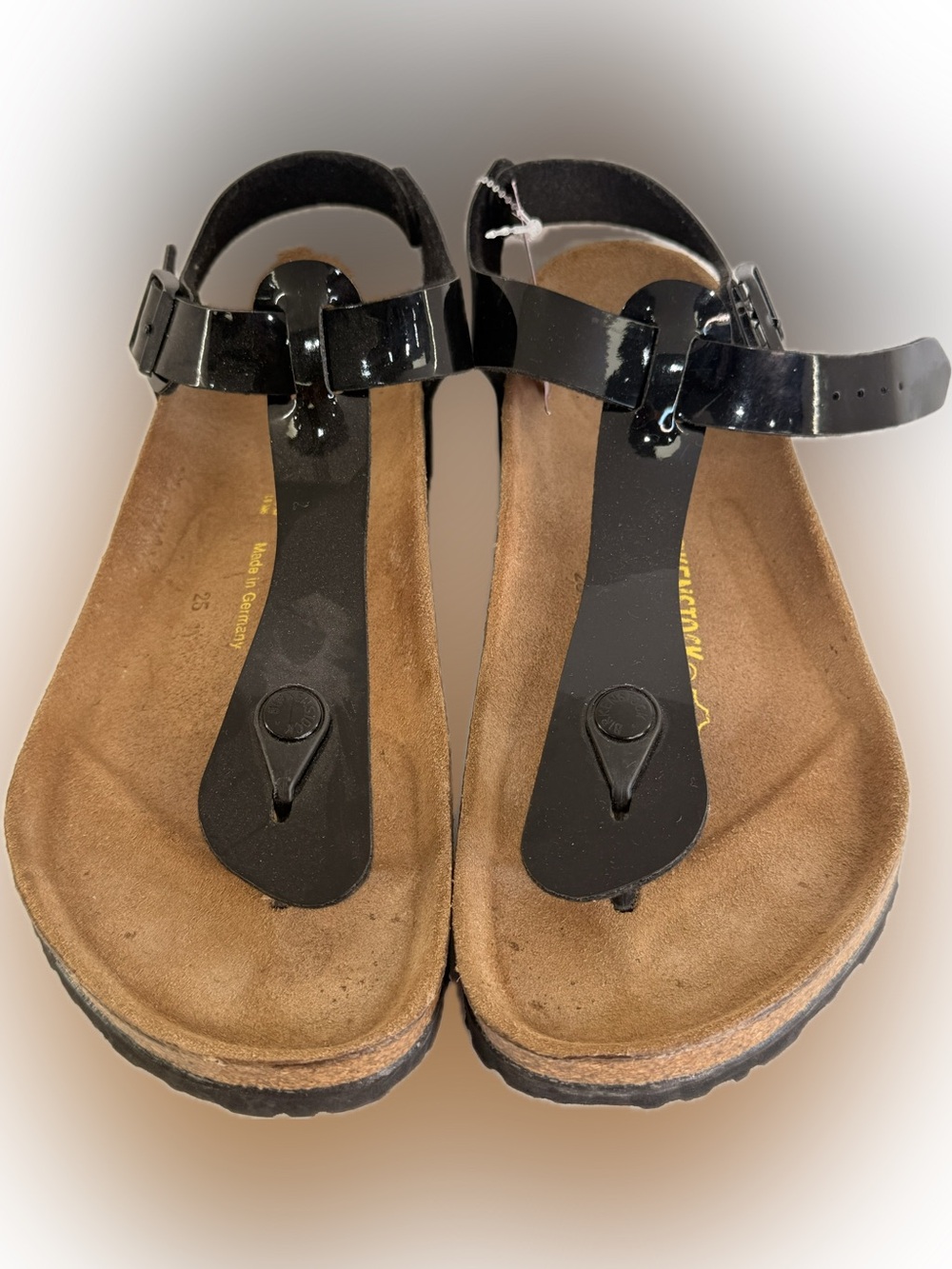 Birkenstock Black Patent Leather Thong Sandals Sz 9